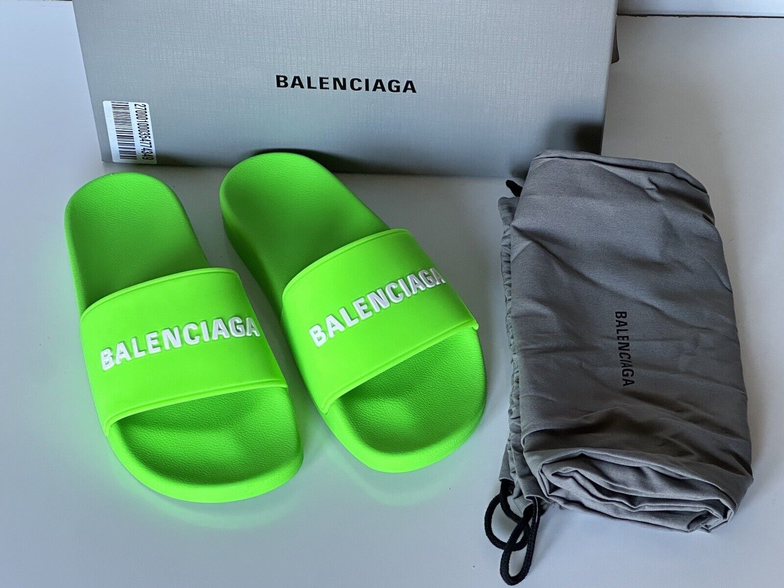 NIB $350 Balenciaga Neon Green Pool Slides Sandals 10 US (40 Euro) Italy 565547