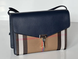 NWT Burberry Маленькая кожаная сумка через плечо Macken House в клетку дерби, синяя 39972051