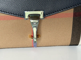 NWT Burberry Маленькая кожаная сумка через плечо Macken House в клетку дерби, синяя 39972051