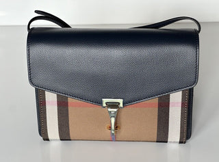 NWT Burberry Маленькая кожаная сумка через плечо Macken House в клетку дерби, синяя 39972051