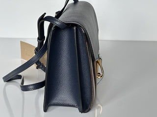 NWT Burberry Маленькая кожаная сумка через плечо Macken House в клетку дерби, синяя 39972051