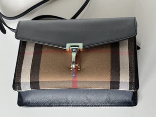 NWT Burberry Маленькая кожаная сумка через плечо Macken House в клетку дерби, синяя 39972051