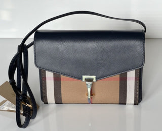NWT Burberry Маленькая кожаная сумка через плечо Macken House в клетку дерби, синяя 39972051