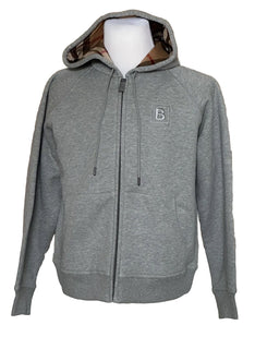 NWT $920 Burberry Check Hoodie Cotton Zip Up Jacket Gray XL (Fits L) 8061557