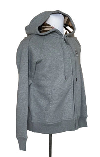 NWT $920 Burberry Check Hoodie Cotton Zip Up Jacket Gray XL (Fits L) 8061557