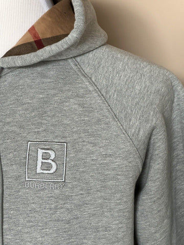 СЗТ $920 Толстовка с капюшоном в клетку Burberry Хлопковая куртка на молнии Серая, размер XL (размер L) 8061557