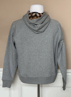 NWT $920 Burberry Check Hoodie Cotton Zip Up Jacket Gray XL (Fits L) 8061557
