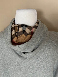 NWT $920 Burberry Check Hoodie Cotton Zip Up Jacket Gray XL (Fits L) 8061557