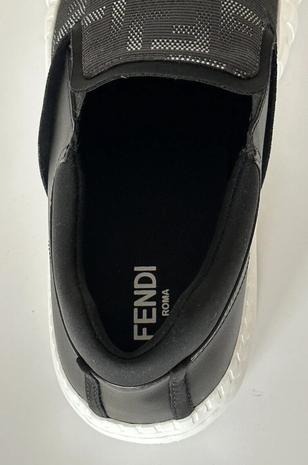 NIB $750 Fendi FF Logo Fabric/Leather Black Sneakers 8 US (Fendi 7) 7E1454 Italy