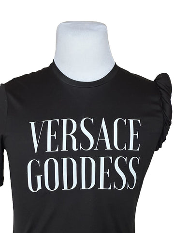 NWT $775 Versace Goddess Logo T-Shirt  6 US (40 Euro) Black 1A06529 Italy
