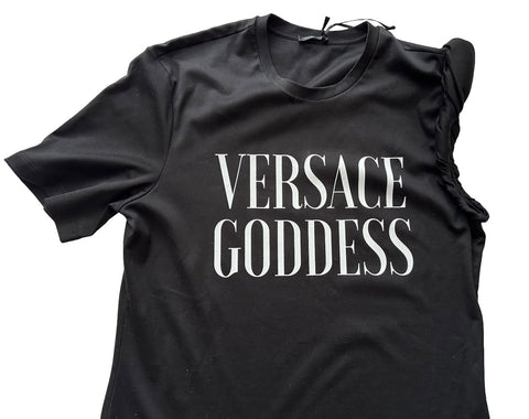 NWT $775 Versace Goddess Logo T-Shirt  6 US (40 Euro) Black 1A06529 Italy