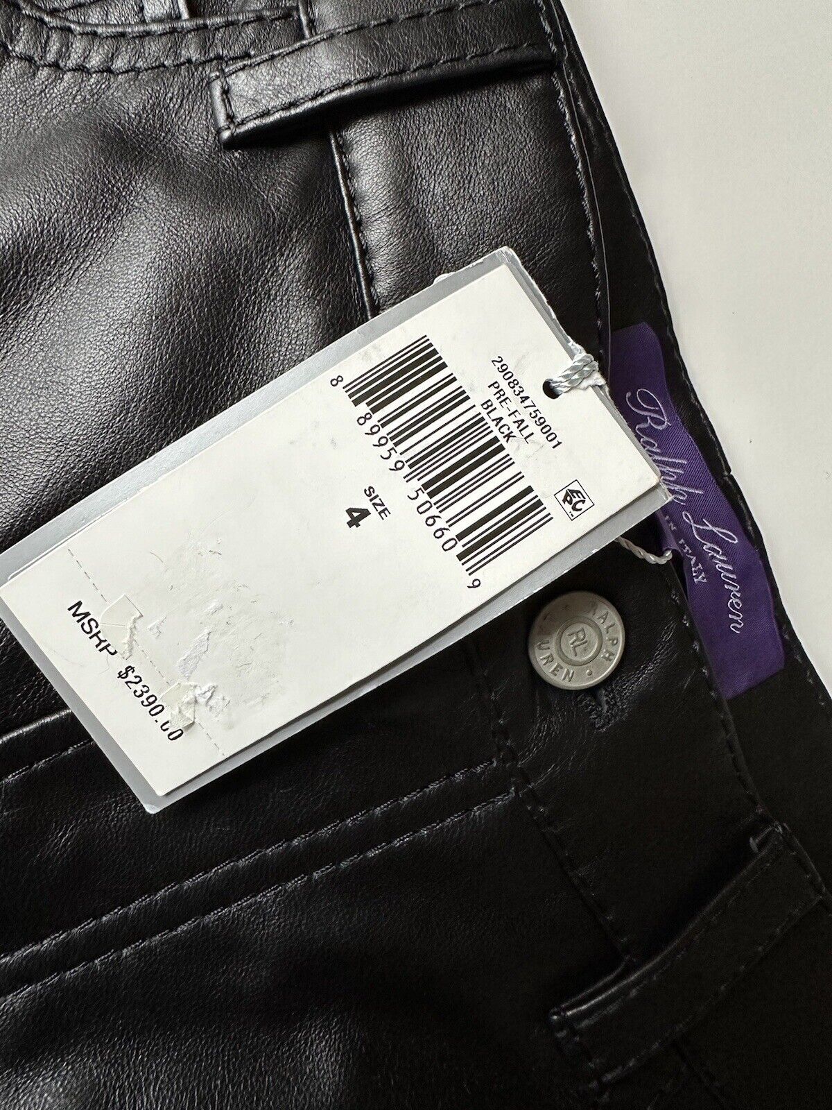 NWT $2390 Ralph Lauren Purple Label Women's Black Soft Leather Jeans 4 US Italy