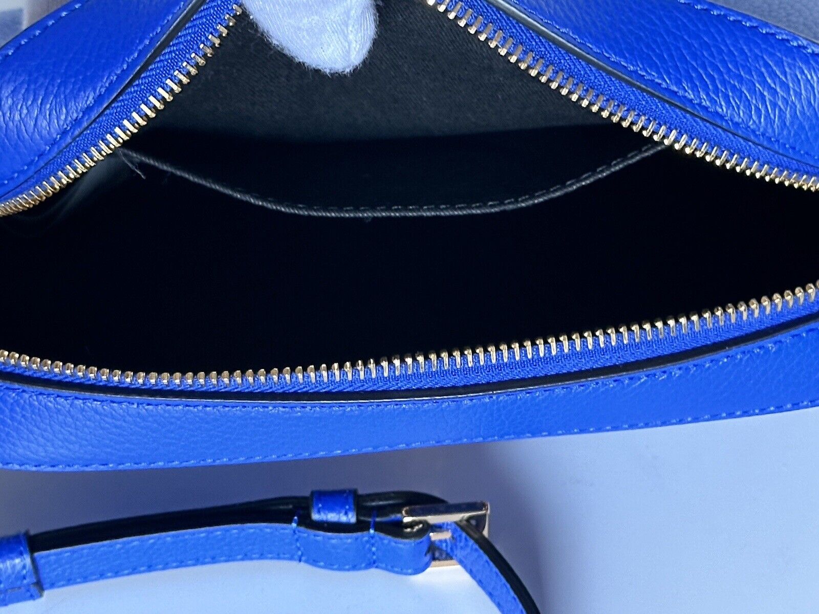 NWT $1325 Versace Virtus Grainy Calf Leather Blue Small Shoulder Bag 1005969 IT