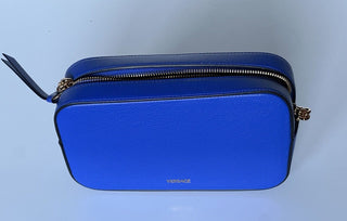 Versace Virtus Grainy Calf Leather Blue Small Shoulder Bag 1005969 IT NWT $1325