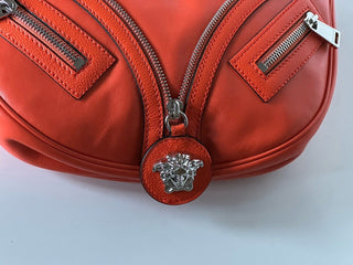 NWT $1925 Versace Silver Medusa Head Calf Leather Small Orange Hobo Bag 1007680