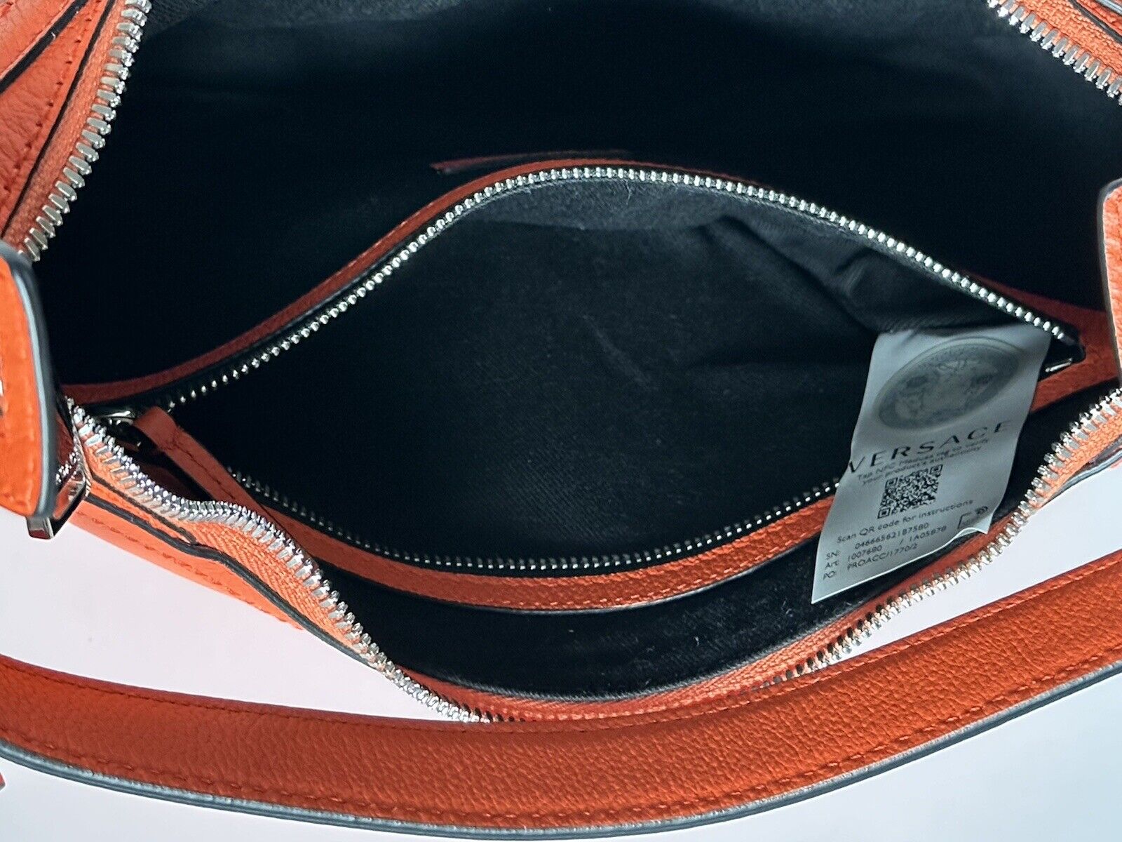 NWT $1925 Versace Silver Medusa Head Calf Leather Small Orange Hobo Bag 1007680