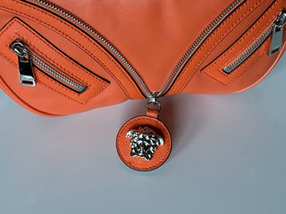 NWT $1925 Versace Silver Medusa Head Calf Leather Small Orange Hobo Bag 1007680