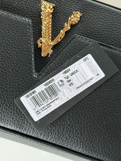 NWT $1325 Versace Virtus Grainy Calf Leather Black Small Shoulder Bag 1005969 IT