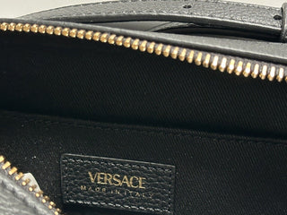NWT $1325 Versace Virtus Grainy Calf Leather Black Small Shoulder Bag 1005969 IT