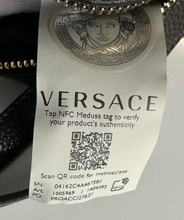NWT $1325 Versace Virtus Grainy Calf Leather Black Small Shoulder Bag 1005969 IT