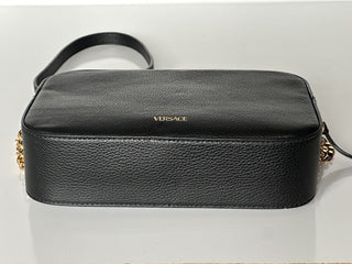 NWT $1325 Versace Virtus Grainy Calf Leather Black Small Shoulder Bag 1005969 IT
