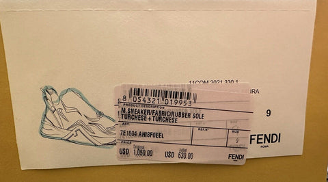 NIB $1050 Fendi Flow Men's Fabric Turquoise Sneakers 10 US (43 Euro) 7E1504 IT