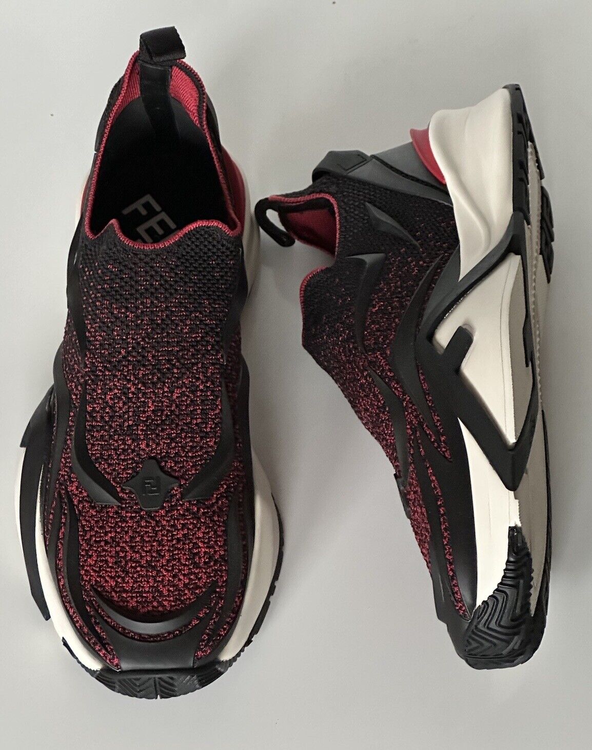 NIB $1050 Fendi Flow Men's Fabric Black/Red Sneakers 12 US (Fendi 11) 7E1504 IT