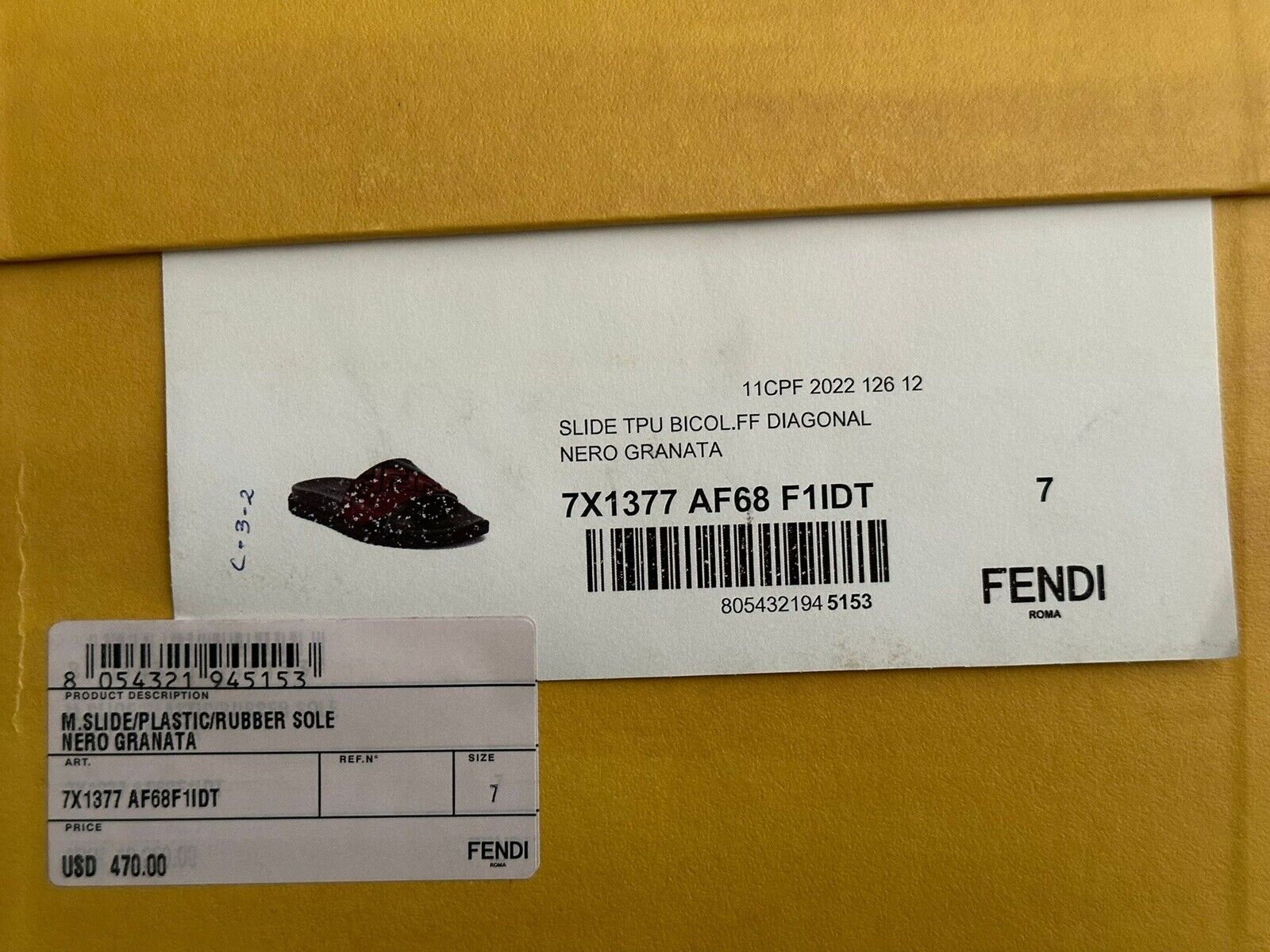 NIB $460 Fendi Men's FF Rubber Slide Sandals Black/Red 8 US/7UK 7X1377 Italy