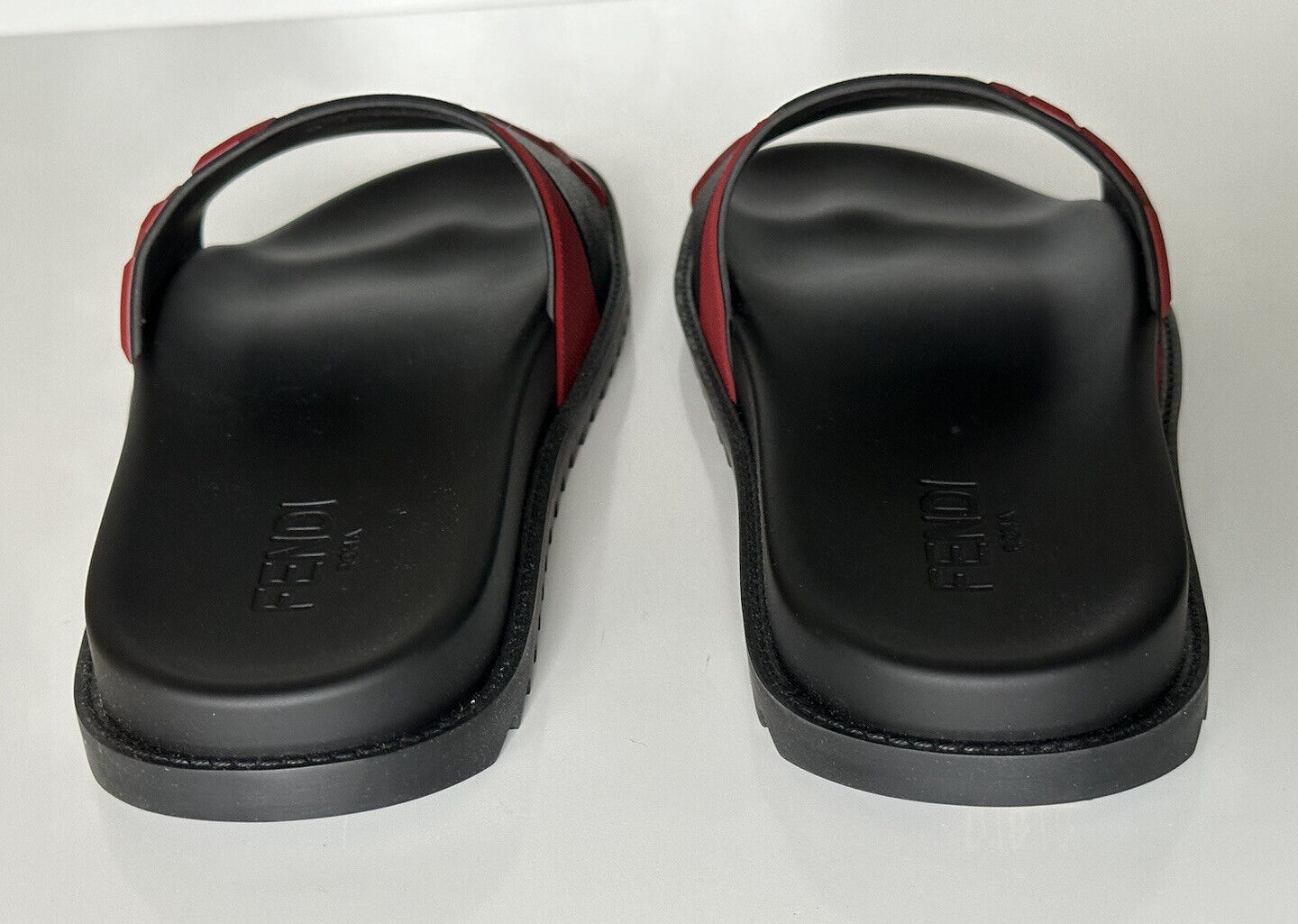 NIB $460 Fendi Men's FF Rubber Slide Sandals Black/Red 8 US/7UK 7X1377 Italy