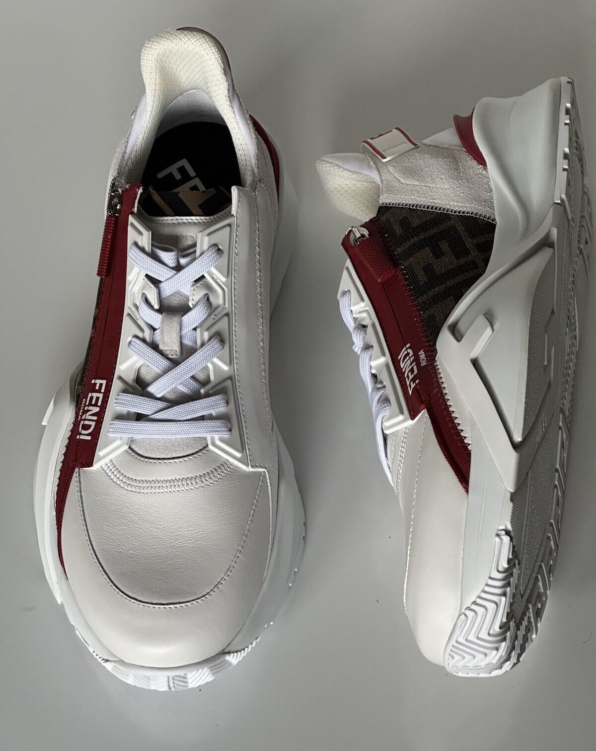 NIB $995 Fendi Flow Men's Leather Sneakers White 8 US (7 Euro) 7E1392 Italy