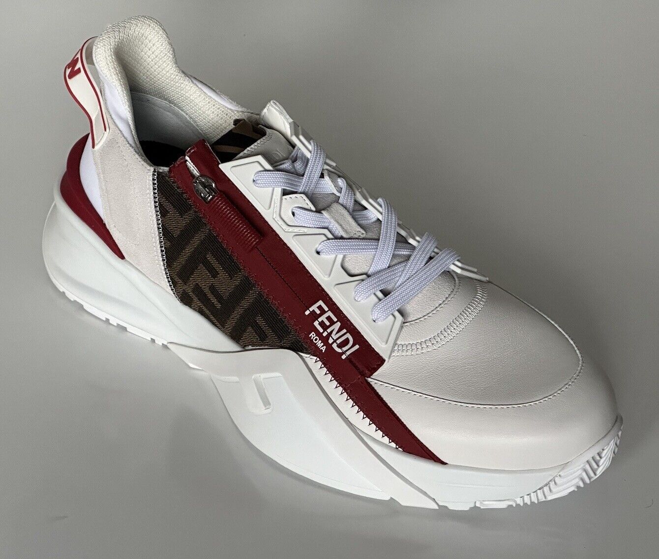 NIB $995 Fendi Flow Men's Leather Sneakers White 8 US (7 Euro) 7E1392 Italy