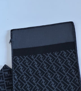 NWT $630 Fendi FF Logo Wool/Silk Black Scarf 12W x 70L FXS124AFH8 IT