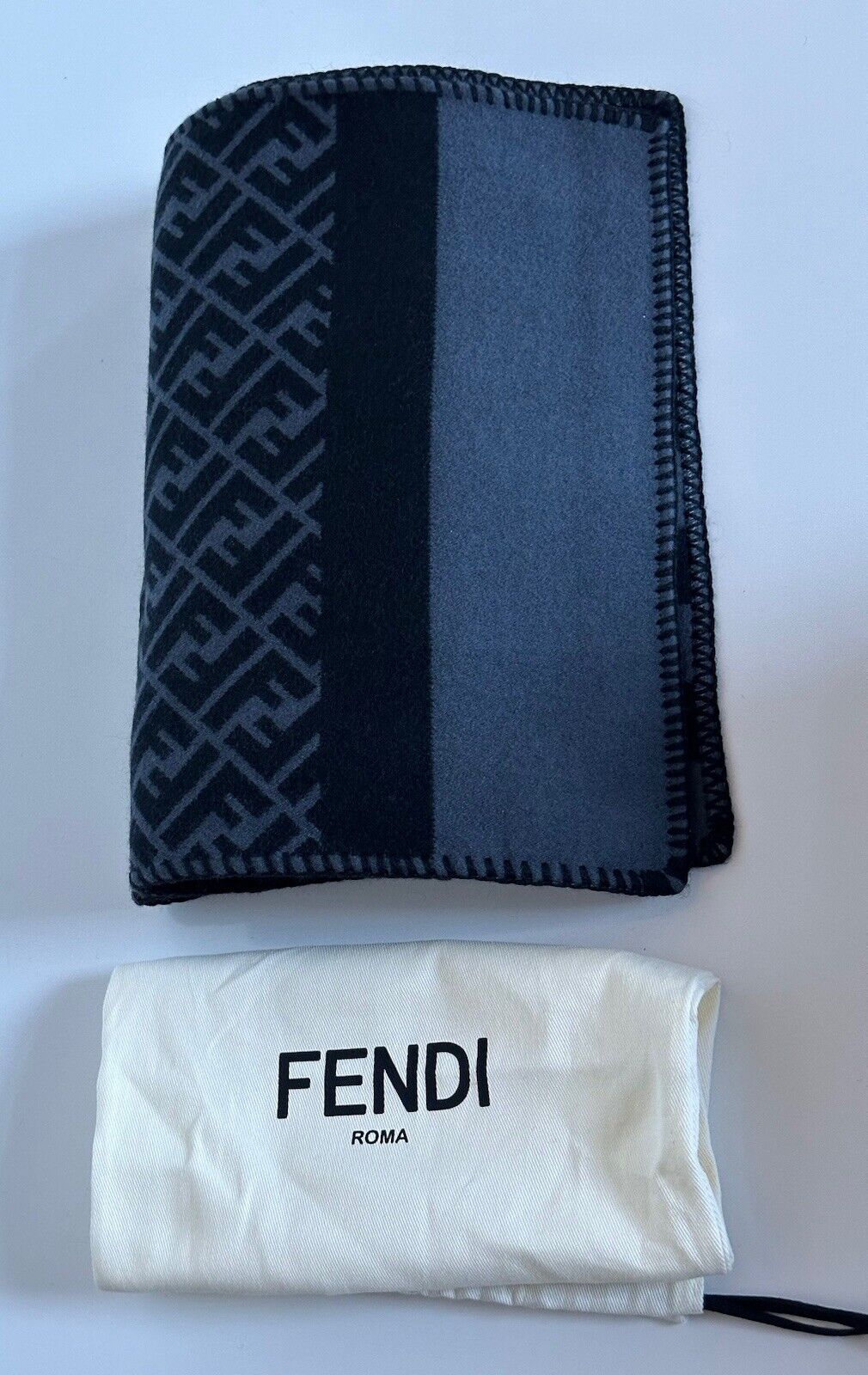 NWT $630 Fendi FF Logo Wool/Silk Black Scarf 12W x 70L FXS124AFH8 IT