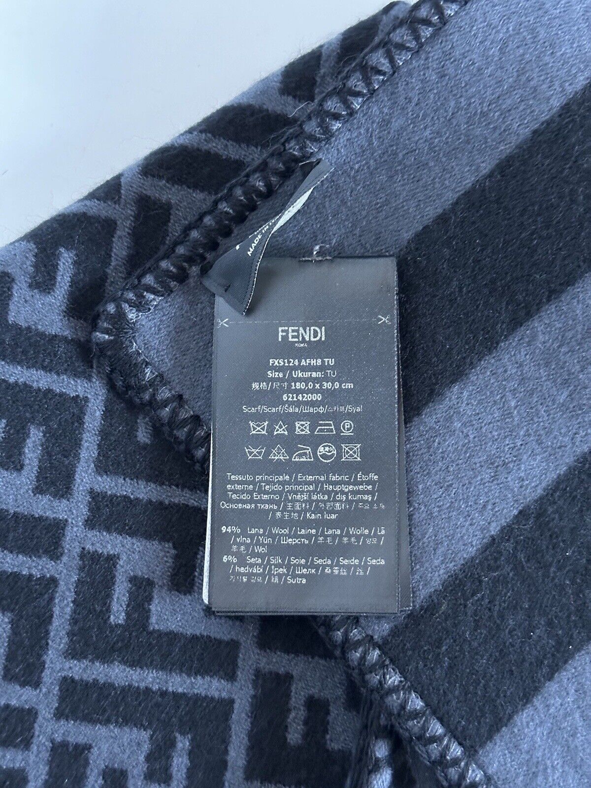 NWT $630 Fendi FF Logo Wool/Silk Black Scarf 12W x 70L FXS124AFH8 IT