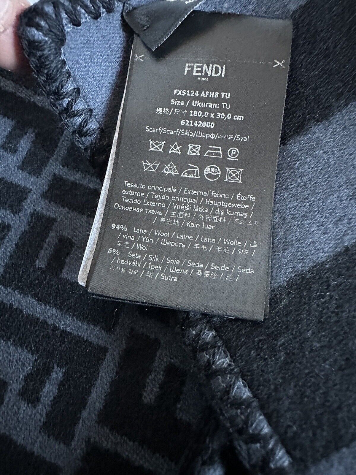 NWT $630 Fendi FF Logo Wool/Silk Black Scarf 12W x 70L FXS124AFH8 IT