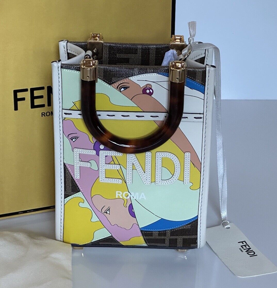 NWT $2772 Fendi Mini Sunshine Shopper Canvas/Leather Brown Shoulder Bag 8BS051