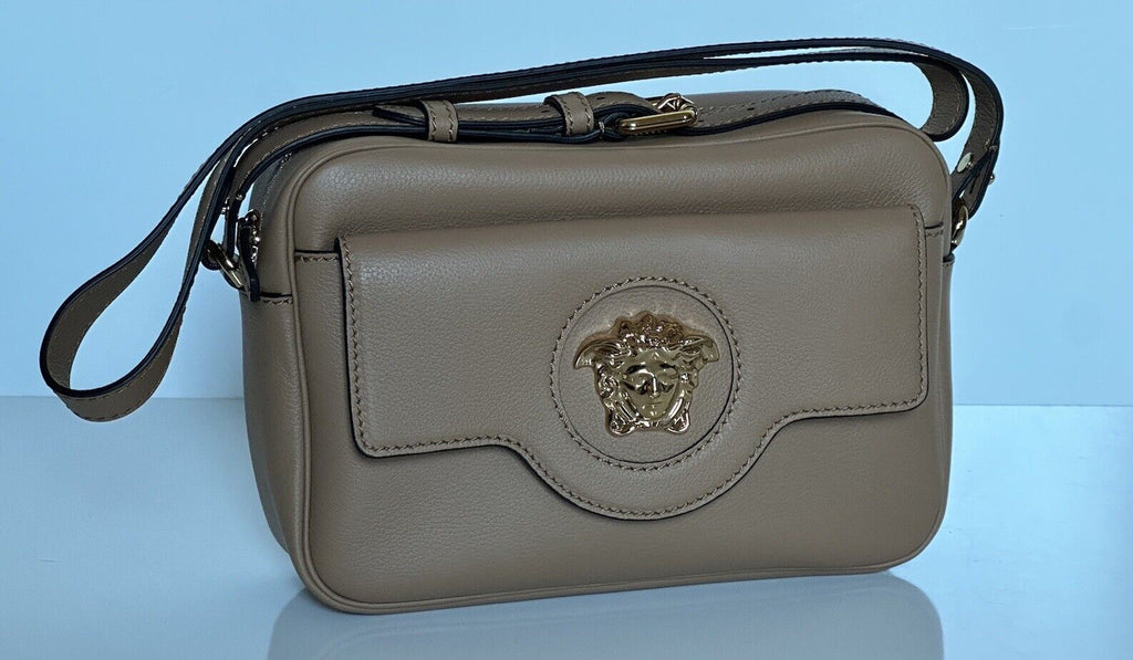 NWT $1400 Versace Medusa Head Calf Leather Caramel Medium Shoulder Bag 1008102