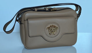 NWT $1400 Versace Medusa Head Calf Leather Caramel Medium Shoulder Bag 1008102