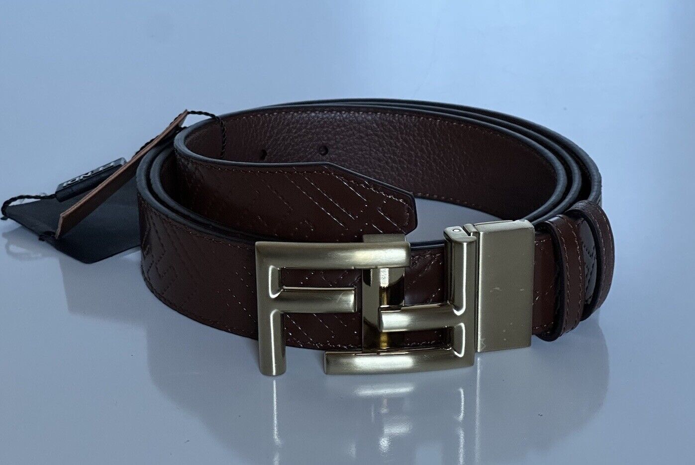 NIB $690 Fendi FF Calf Leather Brown Reversible Belt One Size 7C0344 Italy