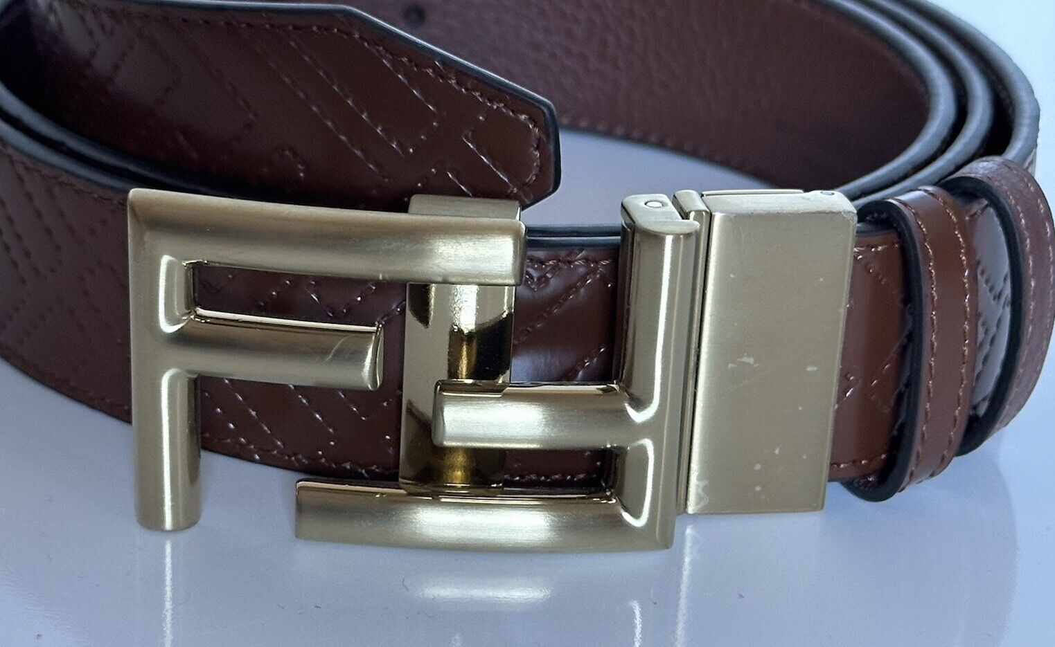 NIB $690 Fendi FF Calf Leather Brown Reversible Belt One Size 7C0344 Italy