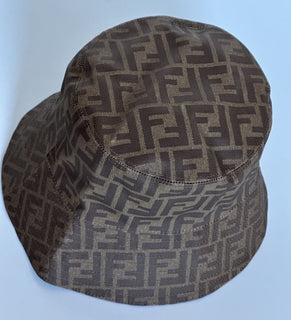 NWT $520 Fendi FF Woven Fabric Brown Bucket Hat Made in Italy Large FXQ200