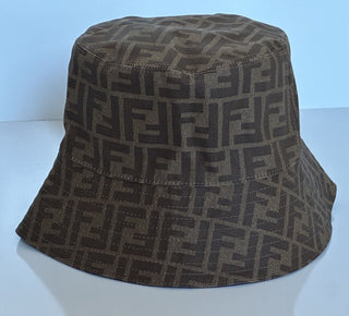 NWT $520 Fendi FF Woven Fabric Brown Bucket Hat Made in Italy Large FXQ200