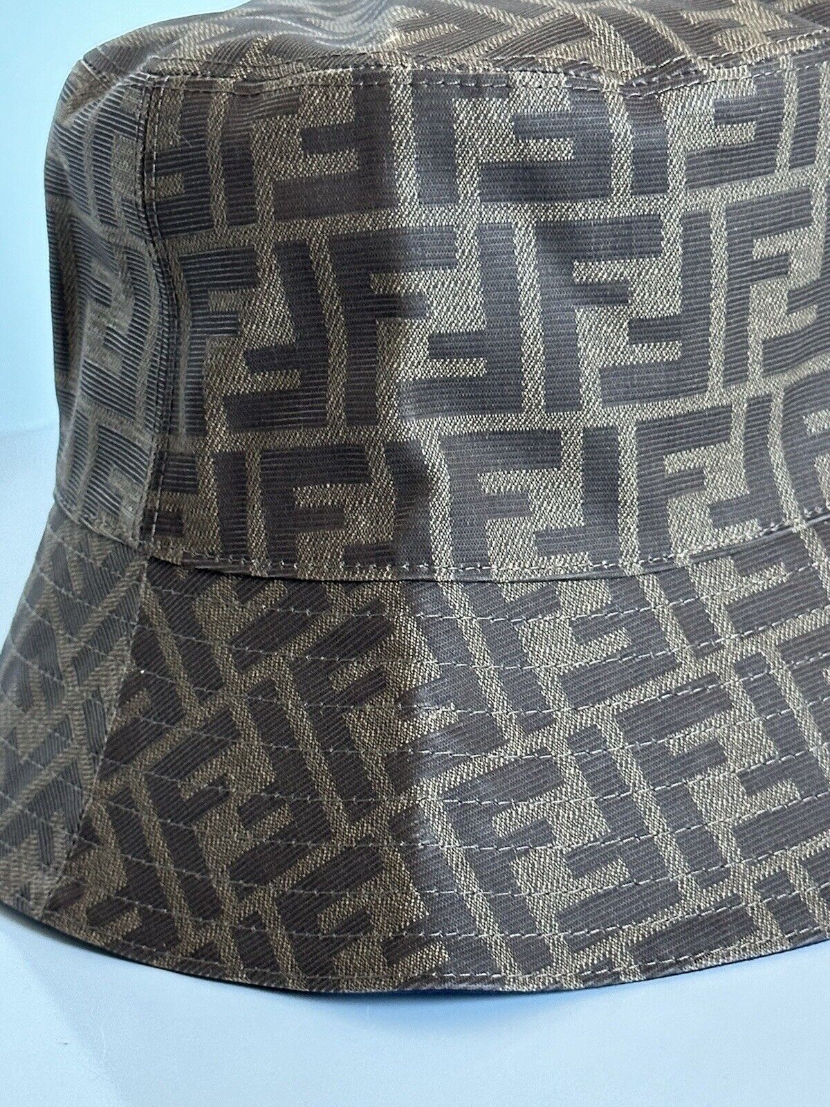 NWT $520 Fendi FF Woven Fabric Brown Bucket Hat Made in Italy Large FXQ200