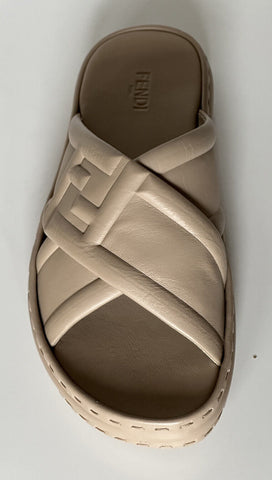 NIB $895 Fendi Men's FF Calf Leather Slide Sandals Beige 8 US/7UK 7X1501 IT