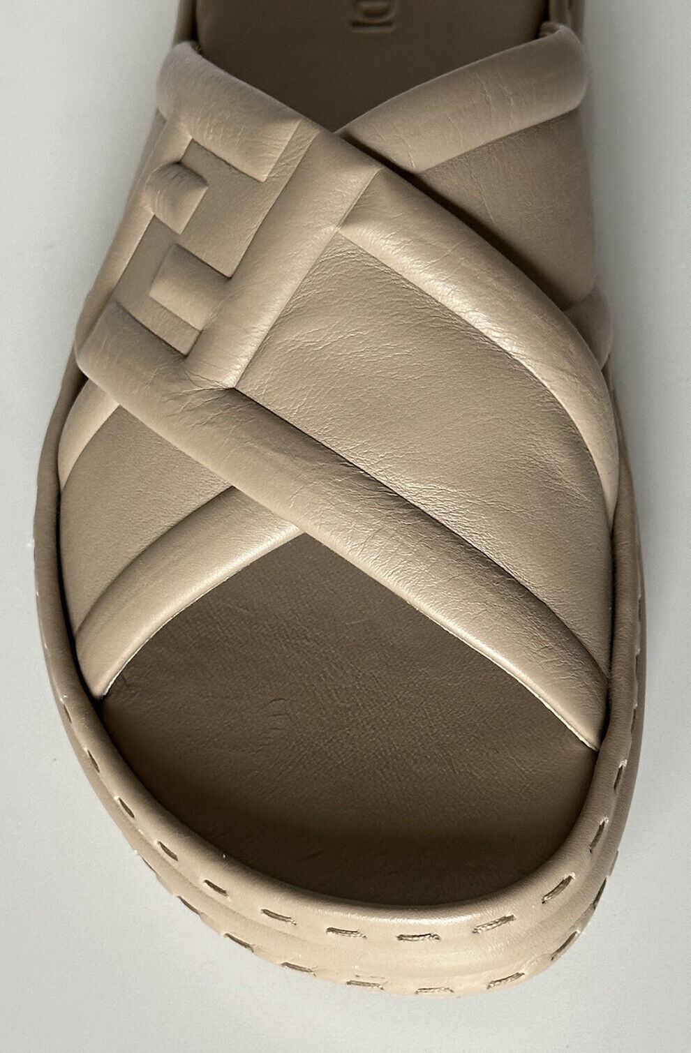 NIB $895 Fendi Men's FF Calf Leather Slide Sandals Beige 8 US/7UK 7X1501 IT