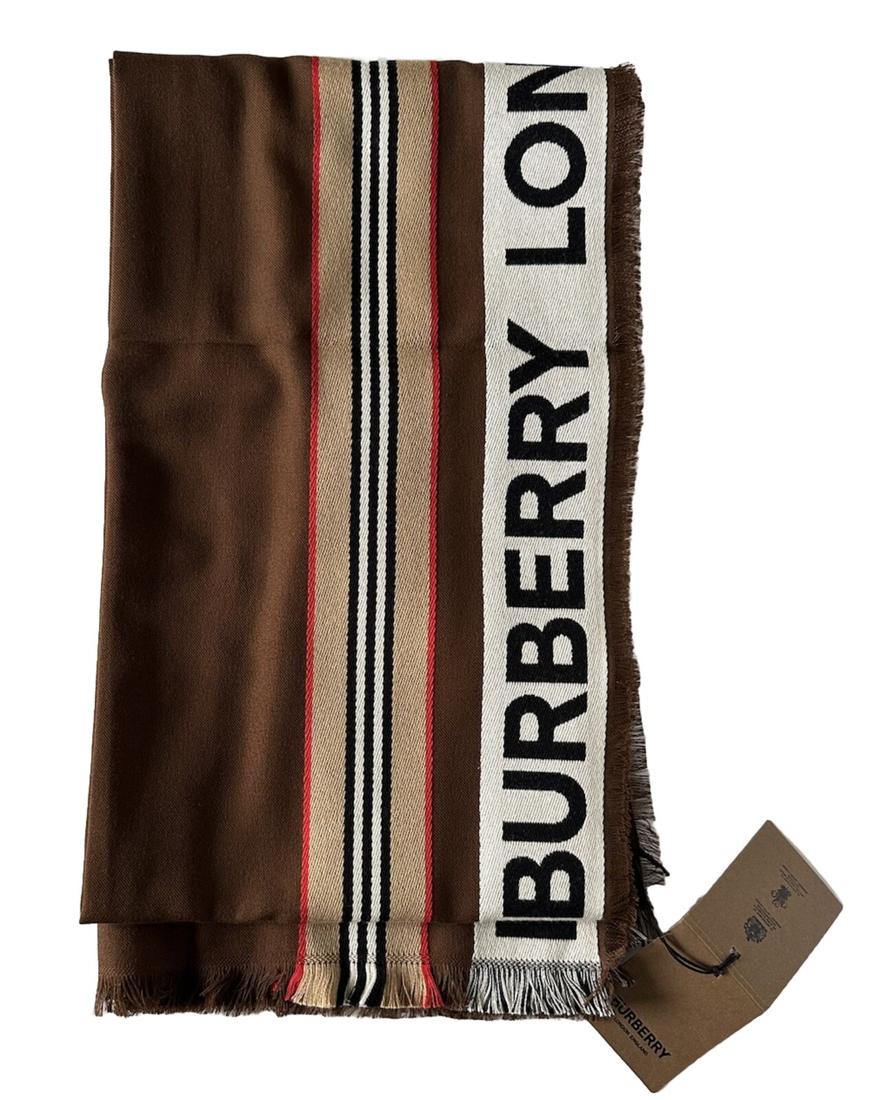 NWT $470 Burberry Cotton Scarf  Dark Birch Brown 185 cm x 100 cm 806732 Italy