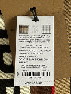 NWT $470 Burberry Cotton Scarf  Dark Birch Brown 185 cm x 100 cm 8067362 Italy