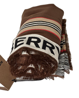 NWT $470 Burberry Cotton Scarf  Dark Birch Brown 185 cm x 100 cm 8067362 Italy