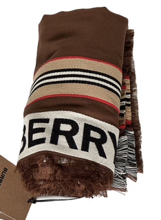 NWT $470 Burberry Cotton Scarf  Dark Birch Brown 185 cm x 100 cm 8067362 Italy