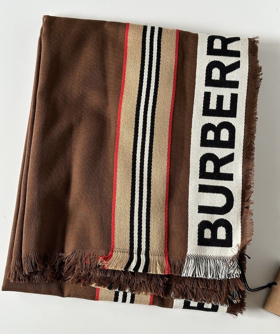 NWT $470 Burberry Cotton Scarf  Dark Birch Brown 185 cm x 100 cm 806732 Italy